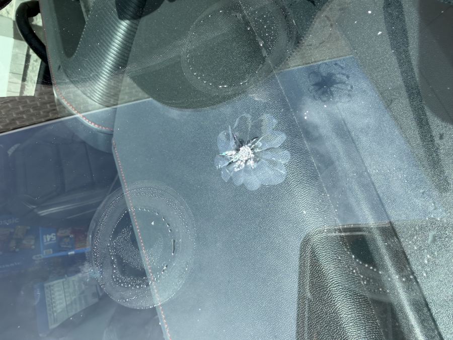 Windshield before AutoAlign rock-chip repair